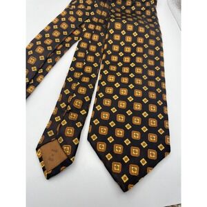 Tino Cosma Italy Silk Necktie Black Gold Geometric Medallion Pattern Mens Tie
